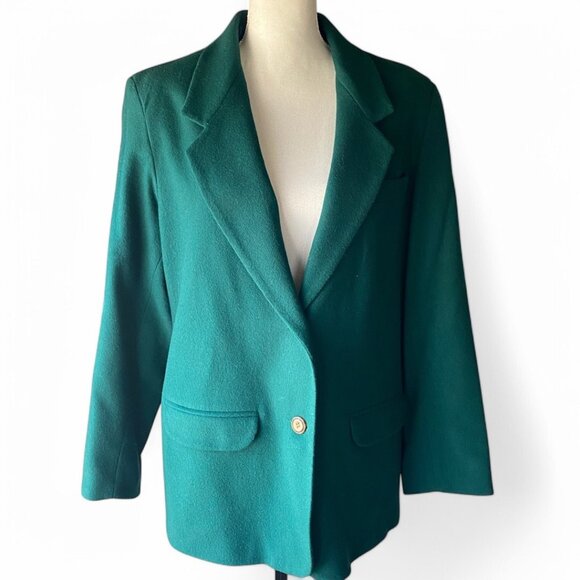 Eddie Bauer Green Worsted Wool Petite XL Blazer Jacket Equestrian Academia - Picture 1 of 11